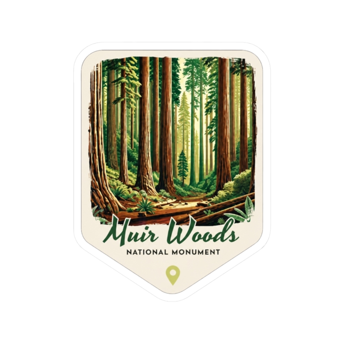Muir Woods Sticker: Retro National Park Design, Durable Vinyl | Tamsyn Muir - alternate angle 3, merchandise